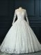 Cheap Long Sleeves Lace Brush Train Zipper Bridal Gown in White with Beading and Lace