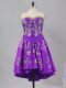 Nice Sleeveless Mini Length Embroidery Lace Up Prom Dresses with Eggplant Purple