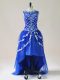 Exquisite High Low A-line Sleeveless Royal Blue Prom Gown Zipper