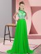 Most Popular Green Backless Prom Evening Gown Beading Sleeveless Brush Train