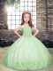 Yellow Green Ball Gowns Straps Sleeveless Tulle Floor Length Lace Up Beading Kids Pageant Dress