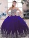 Free and Easy Purple Sleeveless Floor Length Beading and Embroidery Lace Up Quinceanera Gown