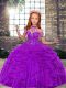 Beauteous Purple High-neck Neckline Beading and Ruffles Girls Pageant Dresses Sleeveless Lace Up