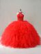 Admirable Red Sleeveless Floor Length Beading and Ruffles Lace Up Sweet 16 Dress