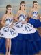 Most Popular Royal Blue Lace Up Sweetheart Embroidery and Bowknot Vestidos de Quinceanera Tulle Sleeveless