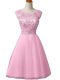 Top Selling Baby Pink Sleeveless Mini Length Beading Zipper Evening Dress
