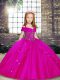 Fuchsia Ball Gowns Beading Child Pageant Dress Lace Up Tulle Sleeveless Floor Length