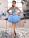 Charming Sleeveless Tulle Mini Length Lace Up Evening Dress in Light Blue with Beading and Ruffles