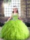 Fashionable Ball Gowns Straps Sleeveless Tulle Floor Length Lace Up Beading and Ruffles Little Girls Pageant Dress Wholesale