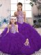 Traditional Purple Lace Up Halter Top Beading and Ruffles 15 Quinceanera Dress Tulle Sleeveless