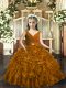 Sleeveless Organza Floor Length Backless Little Girls Pageant Dress Wholesale in Brown with Beading and Ruffles