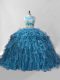 Romantic Two Pieces Sleeveless Blue Ball Gown Prom Dress Brush Train Zipper