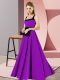 Sleeveless Floor Length Belt Zipper Bridesmaid Gown with Purple