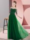 Customized Bateau Half Sleeves Dama Dress Floor Length Beading and Lace Dark Green Chiffon