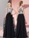 Sleeveless Chiffon Floor Length Zipper Bridesmaid Dresses in Black with Beading and Appliques