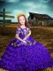 Wonderful Purple Organza Lace Up Kids Pageant Dress Short Sleeves Floor Length Embroidery and Ruffled Layers