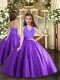 Beautiful Purple Ball Gowns Tulle Halter Top Sleeveless Beading Floor Length Lace Up High School Pageant Dress