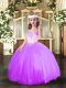 Straps Sleeveless Pageant Dress for Womens Floor Length Beading Lavender Tulle