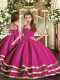 On Sale Organza Straps Sleeveless Lace Up Ruffled Layers and Ruching Pageant Gowns For Girls in Fuchsia