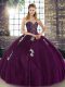 Popular Sweetheart Sleeveless Sweet 16 Quinceanera Dress Floor Length Beading and Appliques Dark Purple Tulle
