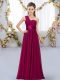 Superior Fuchsia Empire Chiffon One Shoulder Sleeveless Belt Floor Length Lace Up Bridesmaid Dresses