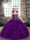 Organza Straps Sleeveless Lace Up Beading and Ruffles Kids Formal Wear in Eggplant Purple