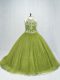 Olive Green Ball Gowns Beading 15 Quinceanera Dress Lace Up Tulle Sleeveless