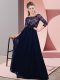 Exceptional Black Empire Lace and Belt Bridesmaid Gown Side Zipper Chiffon 3 4 Length Sleeve Floor Length