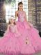 Fine Scoop Sleeveless Lace Up Sweet 16 Dresses Rose Pink Tulle