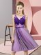 V-neck Sleeveless Tulle Bridesmaids Dress Appliques Lace Up