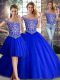 Dazzling Royal Blue Sleeveless Tulle Brush Train Lace Up Sweet 16 Dresses for Military Ball and Sweet 16 and Quinceanera