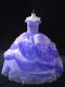 Flare Floor Length Lace Up Sweet 16 Quinceanera Dress Lavender for Sweet 16 and Quinceanera with Beading and Pick Ups