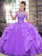 Luxury Lavender Ball Gowns Organza Halter Top Sleeveless Beading and Ruffles Floor Length Lace Up Vestidos de Quinceanera
