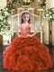 Classical Rust Red Ball Gowns Straps Sleeveless Organza Floor Length Lace Up Beading and Ruffles Little Girl Pageant Dress