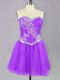 Lilac A-line Beading Dress for Prom Lace Up Tulle Sleeveless Mini Length