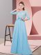 Chiffon Scoop 3 4 Length Sleeve Side Zipper Lace and Belt Court Dresses for Sweet 16 in Baby Blue