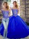 Custom Design Beading and Ruffles Quinceanera Dress Royal Blue Lace Up Sleeveless Floor Length