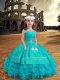 Wonderful Floor Length Zipper Girls Pageant Dresses Aqua Blue for Wedding Party with Embroidery and Ruffled Layers
