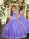 Classical Lavender Tulle Backless High-neck Sleeveless Floor Length Pageant Gowns For Girls Appliques