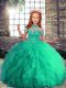 Inexpensive Turquoise Sleeveless Floor Length Beading and Ruffles Lace Up Little Girls Pageant Dress Wholesale