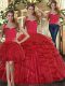Floor Length Red Sweet 16 Dresses Straps Sleeveless Lace Up