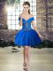 Customized Royal Blue Lace Up Dress for Prom Beading Sleeveless Mini Length