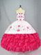 Hot Pink Quinceanera Gowns Sweet 16 and Quinceanera with Embroidery and Ruffled Layers Sweetheart Sleeveless Lace Up