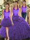 Spectacular Purple Halter Top Neckline Ruffles Quinceanera Gown Sleeveless Lace Up