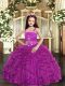 Customized Fuchsia Lace Up Little Girls Pageant Dress Beading and Ruffles Sleeveless Floor Length