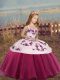 Custom Fit Fuchsia Sleeveless Floor Length Embroidery and Bowknot Lace Up Little Girl Pageant Dress