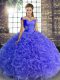 Exceptional Blue Ball Gowns Off The Shoulder Sleeveless Fabric With Rolling Flowers Floor Length Lace Up Beading Quinceanera Dresses