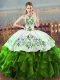 Green Lace Up Quinceanera Dress Embroidery and Ruffles Sleeveless Floor Length