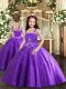 Purple Ball Gowns Straps Sleeveless Tulle Floor Length Lace Up Beading and Ruffled Layers Kids Pageant Dress