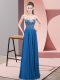 Traditional Blue Empire Beading Prom Dress Zipper Chiffon Sleeveless Floor Length